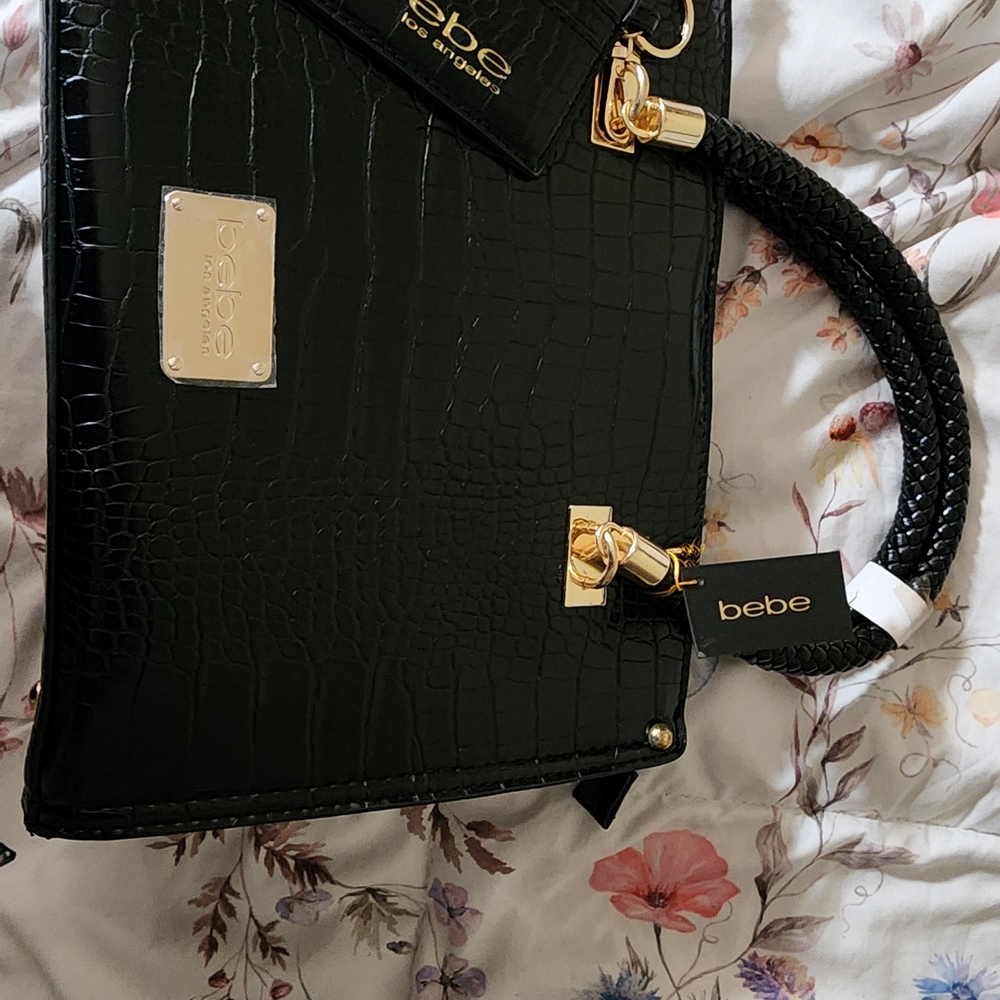 Bebe Black Croc-Embossed Handbag